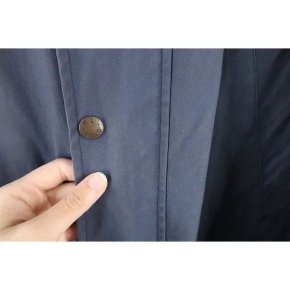 Vintage 90s Ralph Lauren Mens Medium Faded Waxed Cotton Lined Parka Jacket Blue